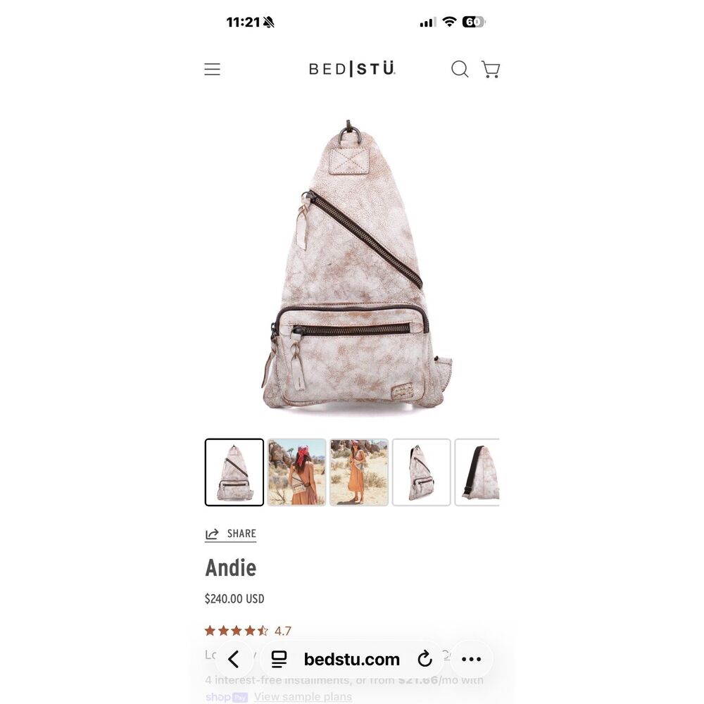 BED STU Andie Sling Leather Crossbody Backpack Nectar Lux - Picture 16 of 16